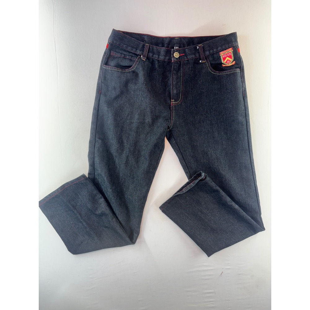 Red Ape Mens Raw Indigo Denim Streetwear Jeans Red Contrast Stitching 32x31.5